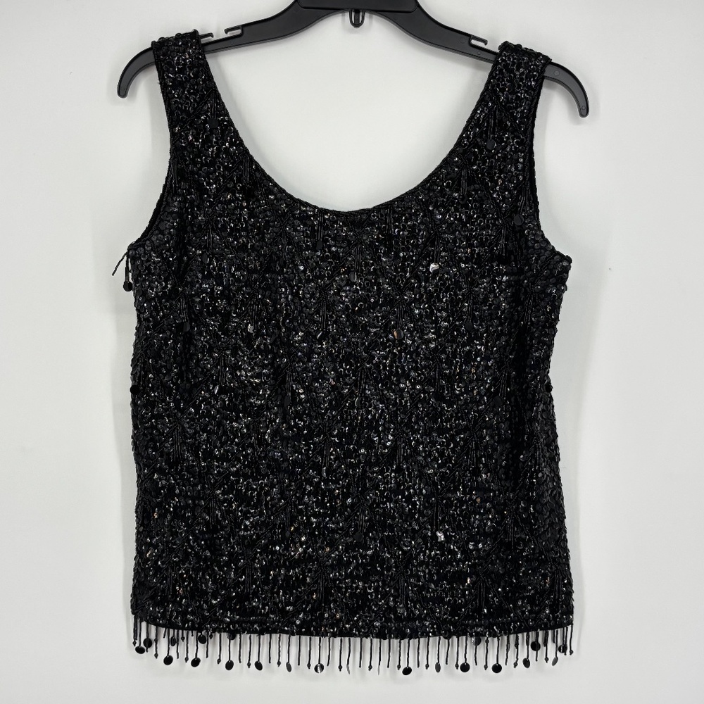Unbranded Womens Small XS Sleeveless Sweater Tank Black Beaded Wool Lined Vintag